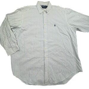 Ralph Lauren Shirt Mens 17.5 34 White Blue Striped Yarmouth Oxford Classic